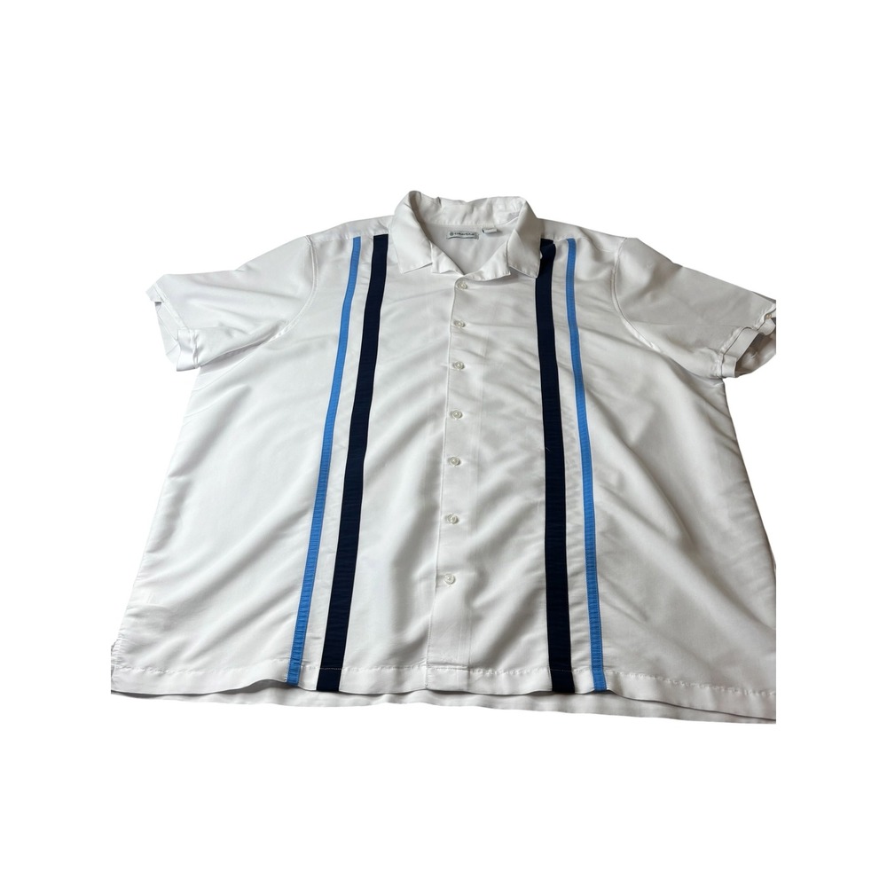 Cubavera Mens 3XLT White Vertical Stripe Short Sleeve Camp Button Up Shirt